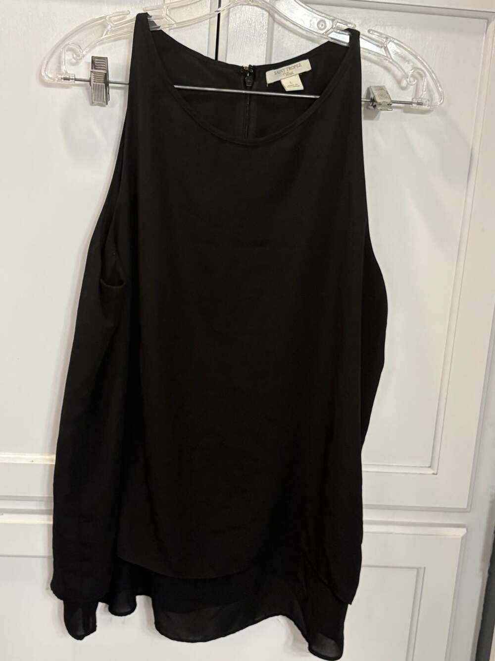 Saint Tropez West Black Layered Chiffon Tunic Top  Sleeveless High Low Large